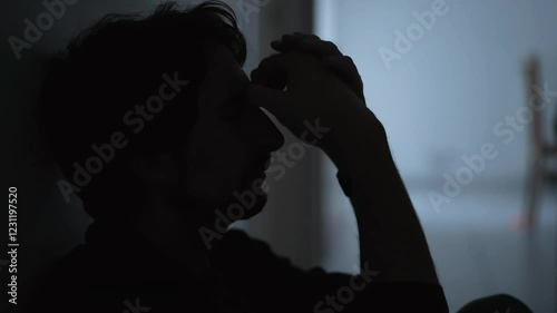 Silhouette of a Man in Deep Thought, Contemplation and Introspection