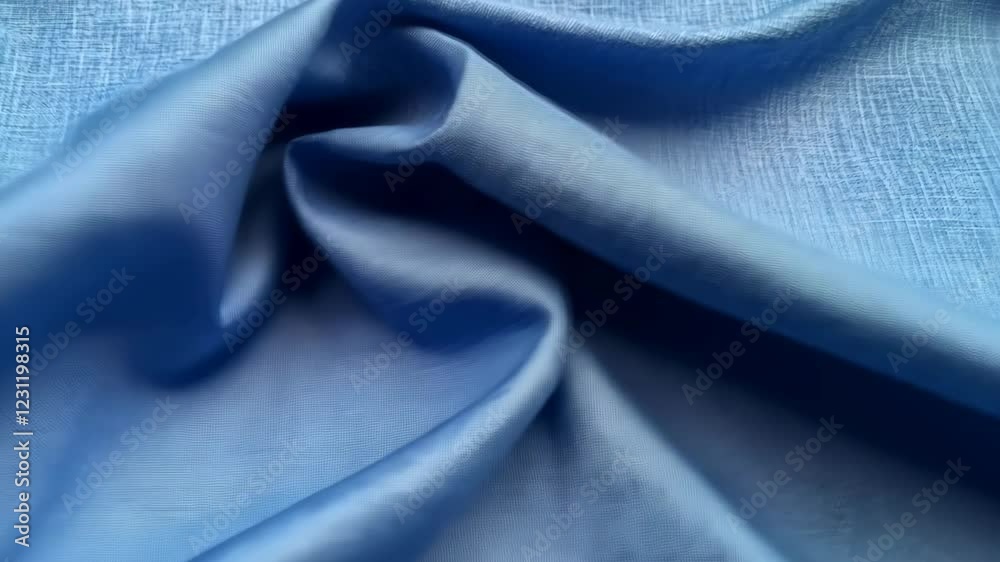 Textile made of soft blue fabric showcasing smooth texture and intricate folds under natural light