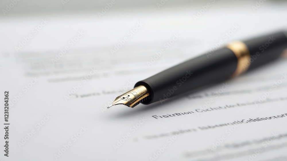 important documents professional signing concept. A fountain pen resting on a sheet of paper with handwritten notes. important documents professional signing concept. A fountain pen resting on a sheet of paper with handwritten notes.