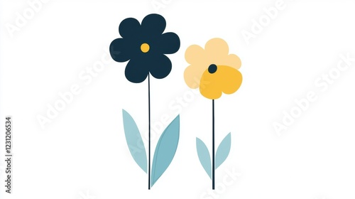 Blue ink flower illustration nature clipart minimalist artistic