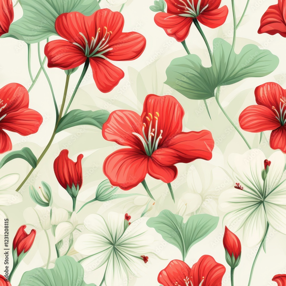 custom made wallpaper toronto digitalA seamless pattern featuring mini red geraniums, seamless Pattern natural flow with a fresh and calming vibe colurfur