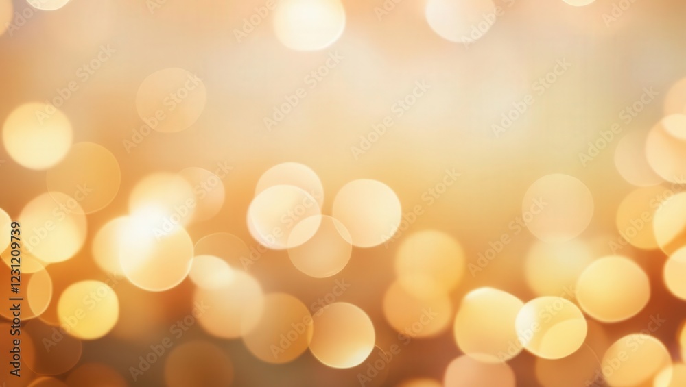 Fototapeta premium Golden Bokeh Background: A dreamy, ethereal backdrop with a warm golden glow, featuring delicate bokeh circles that dance in a soft, hazy ambiance, perfect for adding a touch of magic to your designs.