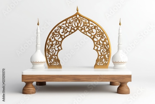 3D Eid Mubarak Table Banner Isolated and White Background