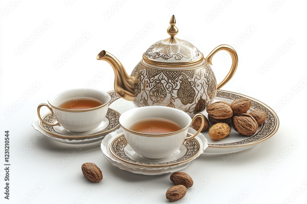 3D Eid Tea Set Isolated and White Background 3D Eid Tea Set Isolated and White Background