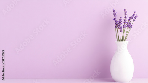 Wallpaper Mural white ceramic vase holding lavender flowers against purple background Torontodigital.ca