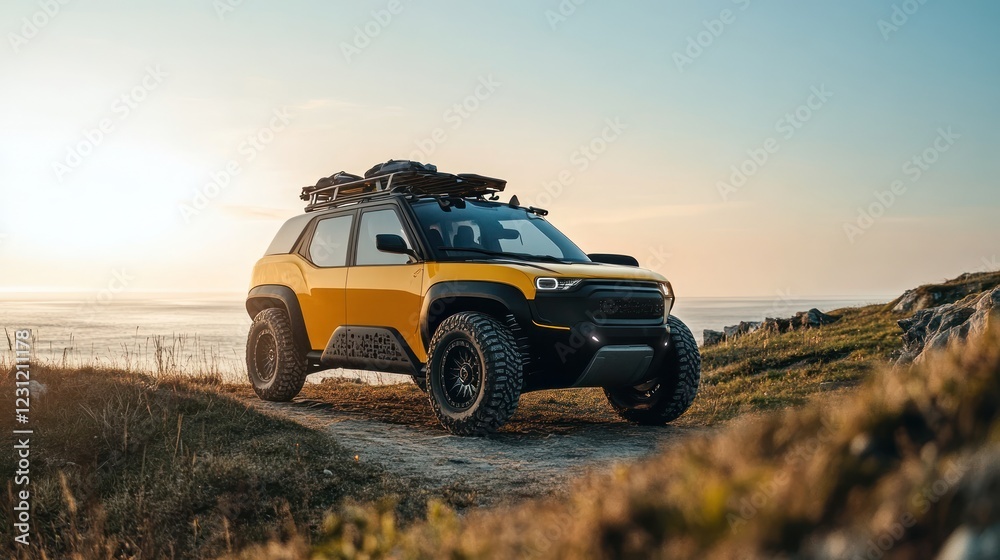 Fototapeta premium Rent adventure EVs with extended range and robust features, perfect for outdoor journeys