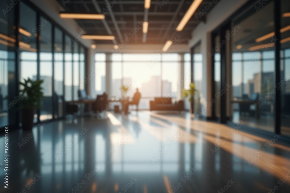 Fototapeta premium Sunlit Modern Office Space With City View