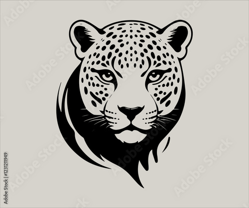 leopard head vector illustration in black and white on light gray background