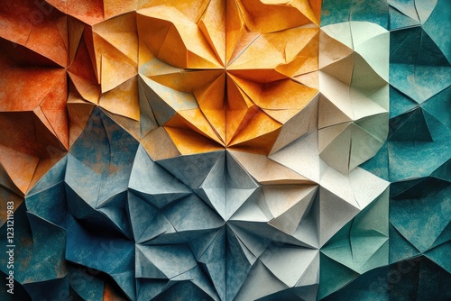 Origami-inspired patterns with folded paper effects, creating intricate and geometric designs with a three-dimensional look photo