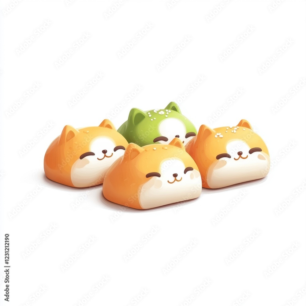 Realistic Shiba Inu-shaped bread on a white background