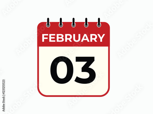 gradient and transparency concept.  february 3 calendar, tear-off calendar animation for february 3 banner Illustration isolated vector sign symbol
