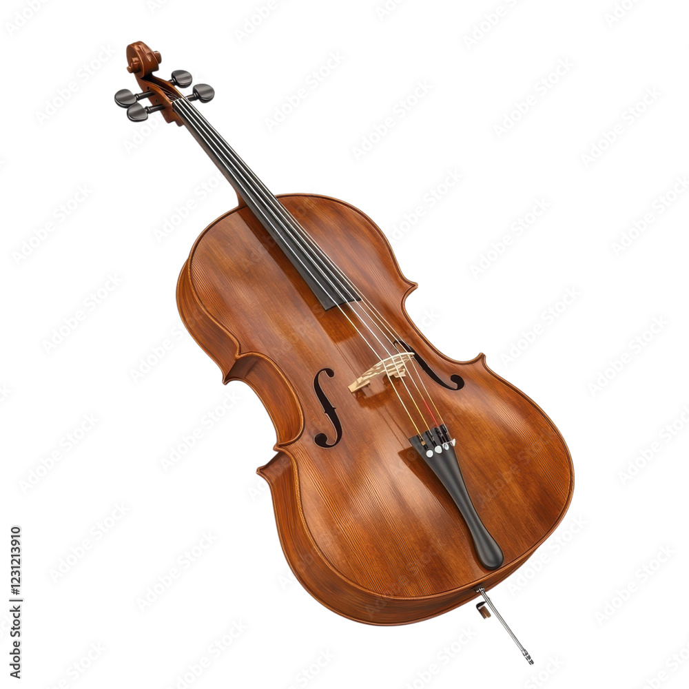 Fototapeta premium Elegant Wooden Violin with Fine Details and Strings on White Background