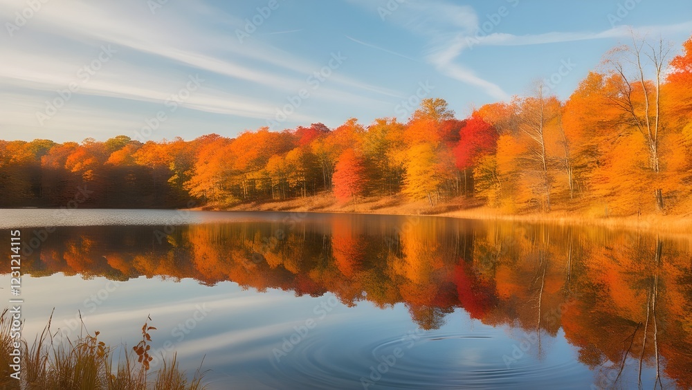 AI GENERATE, tranquil lake surrounded by autumn trees , purpose for background AI GENERATE, tranquil lake surrounded by autumn trees , purpose for background