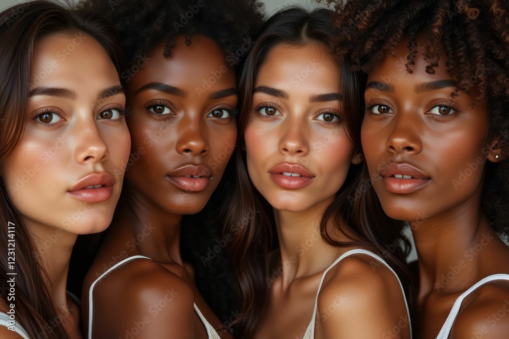 Obraz premium Four Women Showcasing Diverse Skin Tones and Beauty