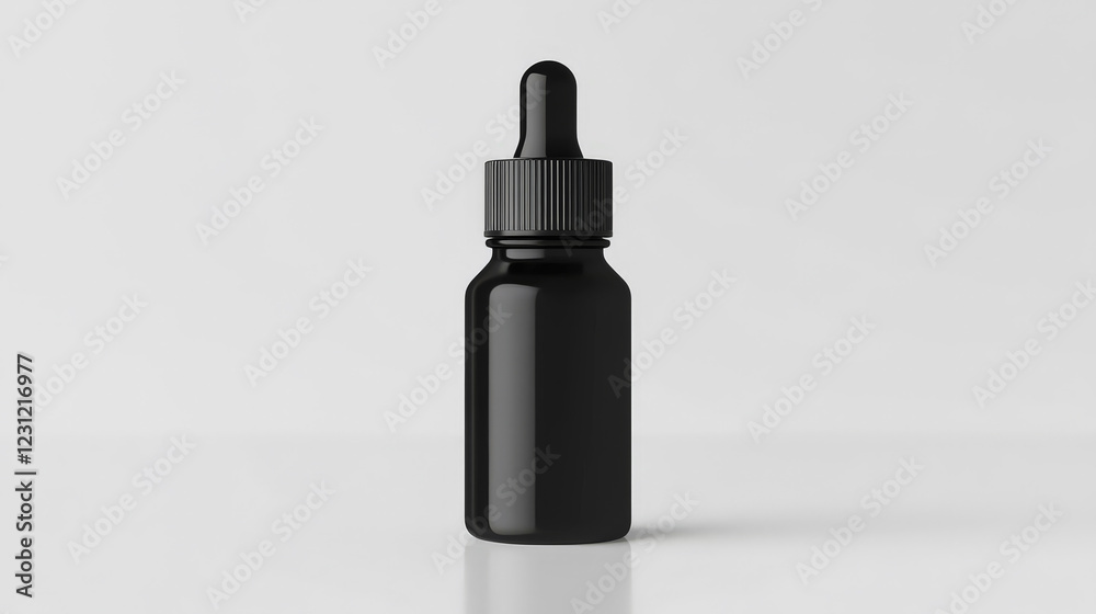 Sleek black dropper bottle against a minimalist white background. Perfect for essential oils or serums. Sleek black dropper bottle against a minimalist white background. Perfect for essential oils or serums.