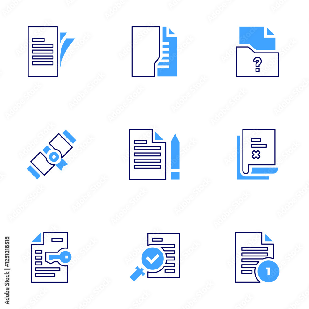 Documentation icon set. Bold line style. Duotone colors. Editable stroke. document, documents, question, files, quality control Documentation icon set. Bold line style. Duotone colors. Editable stroke. document, documents, question, files, quality control