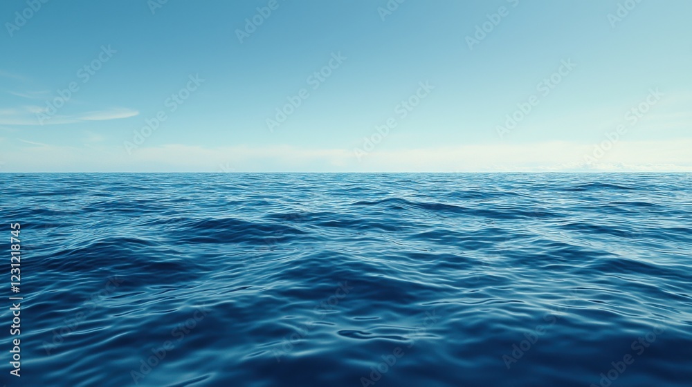 Fototapeta premium Vast blue ocean under a clear sky with gentle waves.