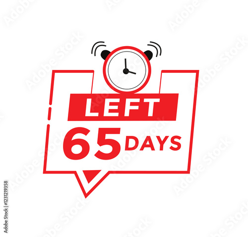 65 days left badge icon, sale web banner countdown promo deal timer. vector illustration design template.