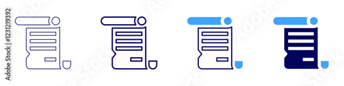 Invoice template icon in 4 different styles. Thin Line, Line, Bold, and Bold Line. Duotone style. Editable stroke