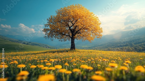 Wallpaper Mural Solitary golden tree in dandelion field. Torontodigital.ca