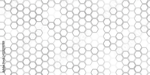 Seamless Geometric Black and White Hexagons Pattern with Honeycomb Structure. Vector Art.
