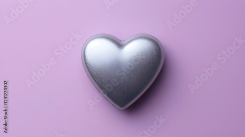 Shiny Silver Heart on Soft Purple Background for Romantic Themes
