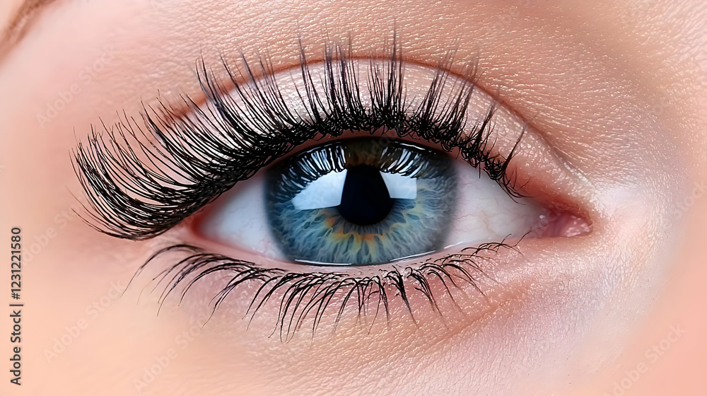 Close-up blue eye with long lashes. Beauty, cosmetic use Close-up blue eye with long lashes. Beauty, cosmetic use