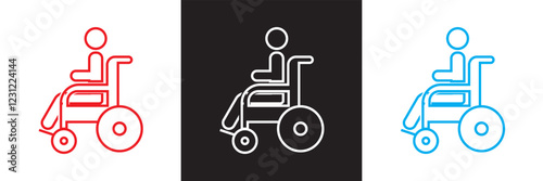 Disability icon set.  Modern  style of handicap related icons. features of physical and mental development, assistive devices, inclusivity, and more.  isolated on white and black background. EPS 10