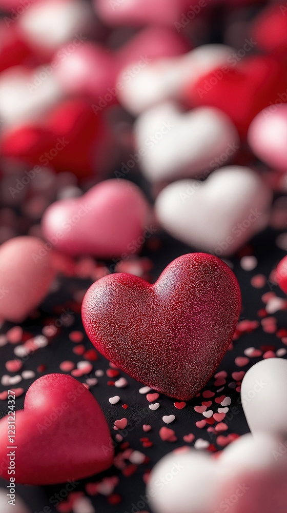 Obraz premium Glowing Heart Candies with Bokeh Lights - Romantic Valentine's Day Background