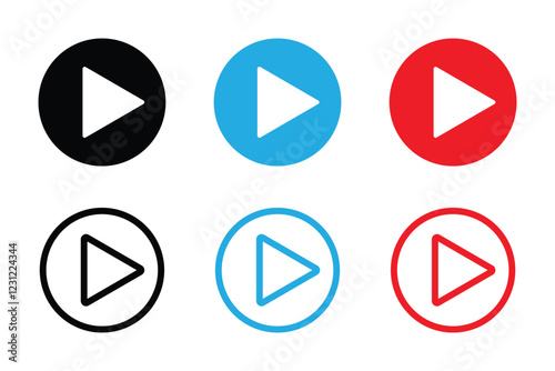 play button vector icon set. play media signs. round play button symbols. play icons for mobile app, ui, website, social media. vector illustration on transparent background
