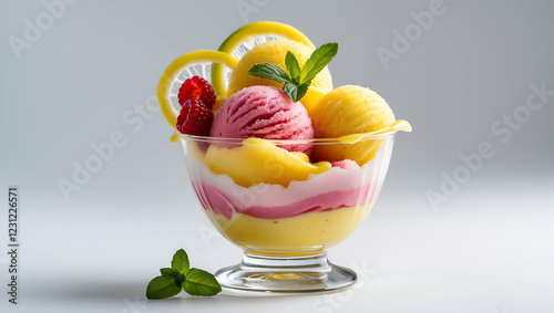 Refreshing Fruit Sorbet in a Glass Cup