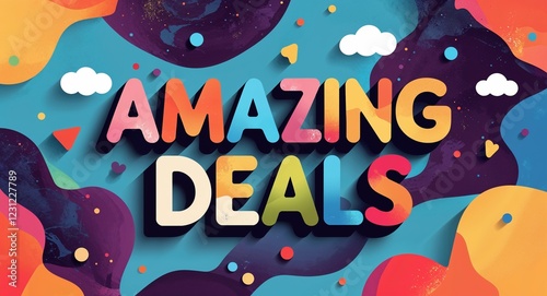 amazing deals word cute retro colorful lettering in abstract background