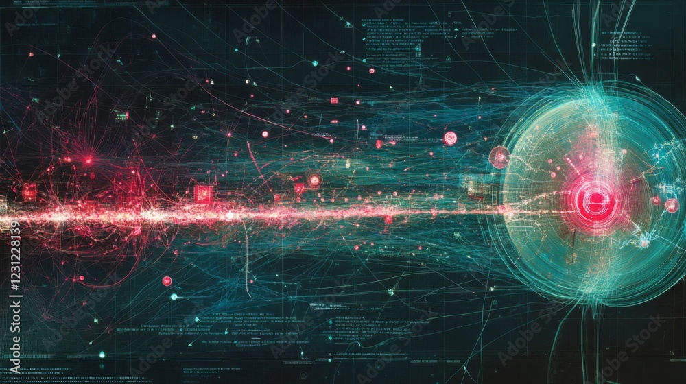 Obraz premium Abstract Teal Red Data Flow Sphere Background
