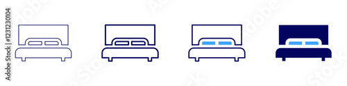 Hotel double bed icon in 4 different styles. Thin Line, Line, Bold, and Bold Line. Duotone style. Editable stroke