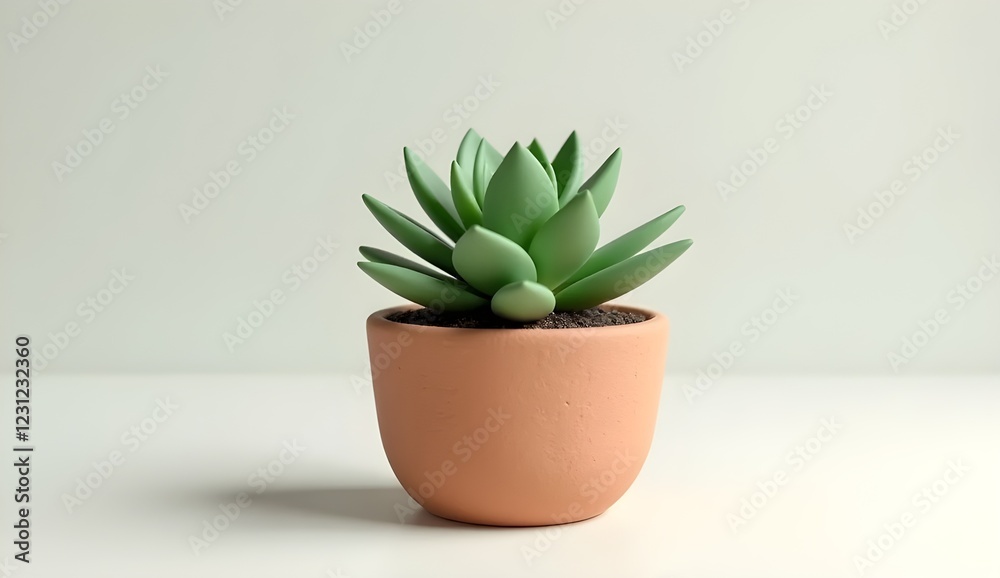 Realistic 3D succulent in a textured clay pot on a plain background Realistic 3D succulent in a textured clay pot on a plain background