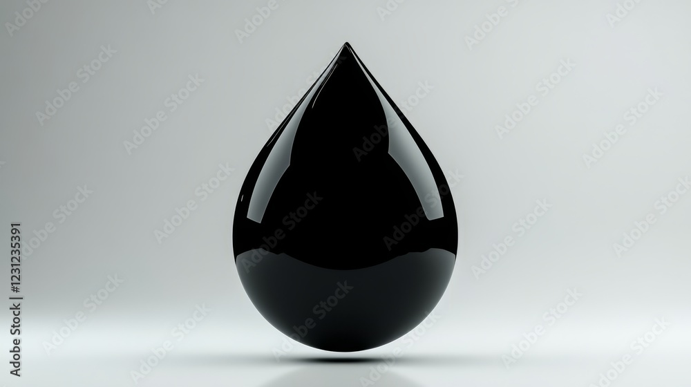 Fototapeta premium A glossy black liquid drop on a smooth, minimalist background, representing purity, elegance, and modern design.