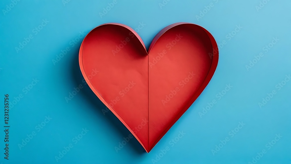 a single red paper heart on a blue background depicting love and warmth a single red paper heart on a blue background depicting love and warmth