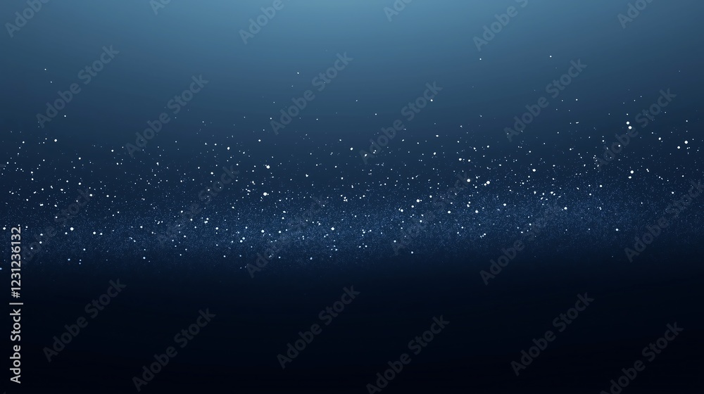 Obraz premium Delicate white snowflakes scattered lightly across a smooth, dark blue gradient background, minimal and serene, with ample space at the bottom for advertisements or logos