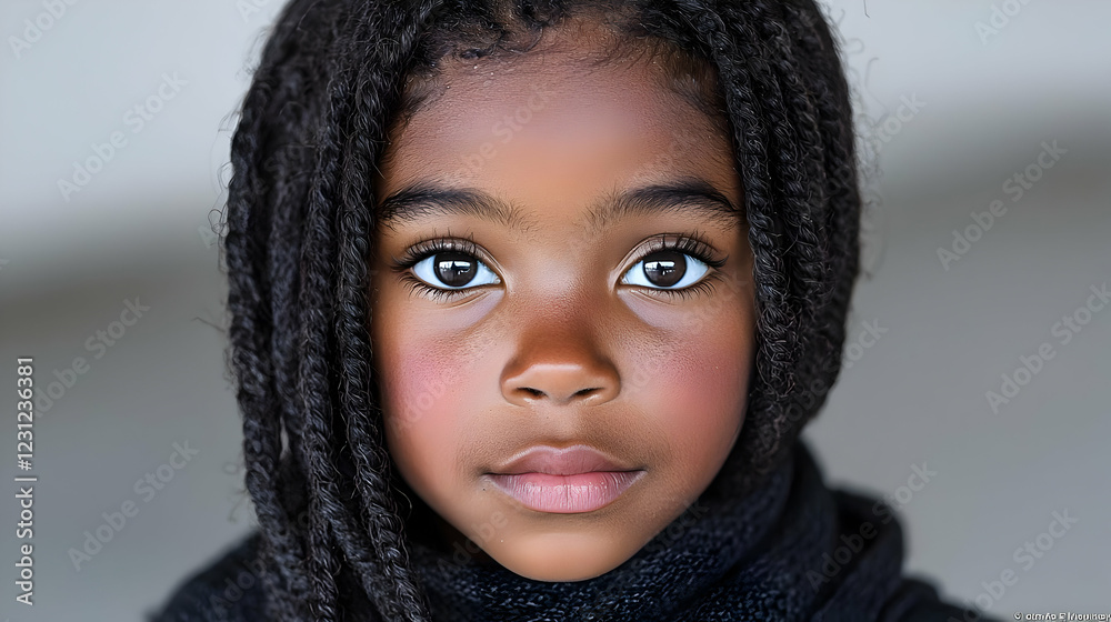 Girl with braids, portrait, neutral background, studio Girl with braids, portrait, neutral background, studio