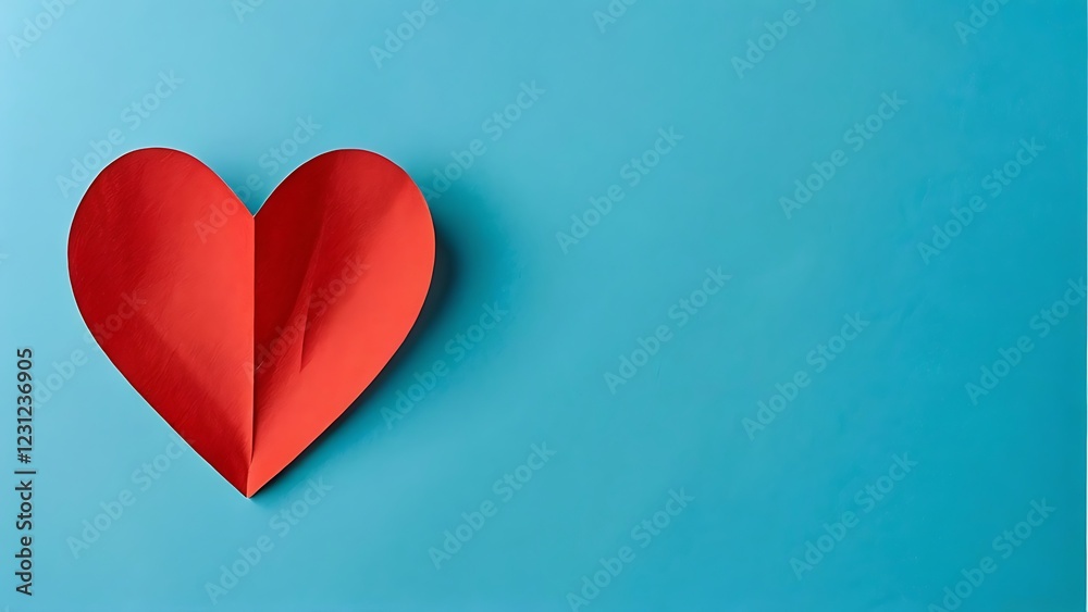 a single red paper heart on a blue background depicting love and warmth a single red paper heart on a blue background depicting love and warmth
