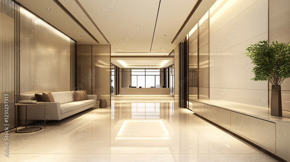 Fototapeta premium Elegant Modern Office Building Lobby Interior Design