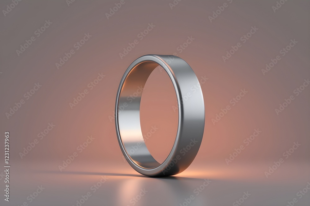 3D Render. Hollow metallic ring with soft glowing light and brushed texture 3D Render. Hollow metallic ring with soft glowing light and brushed texture