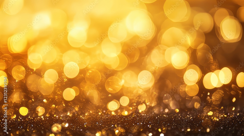 Fototapeta premium Abstract golden bokeh background with shimmering lights, perfect for festive, holiday, or elegant design projects.