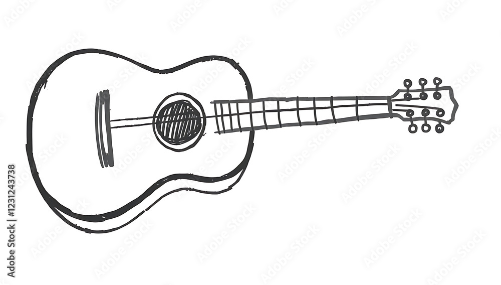 A simple, thick black-lined doodle of an acoustic guitar, with a rounded body and visible soundhole, drawn in a hand-sketched style on a white background.
A simple, thick black-lined doodle of an acoustic guitar, with a rounded body and visible soundhole, drawn in a hand-sketched style on a white background.