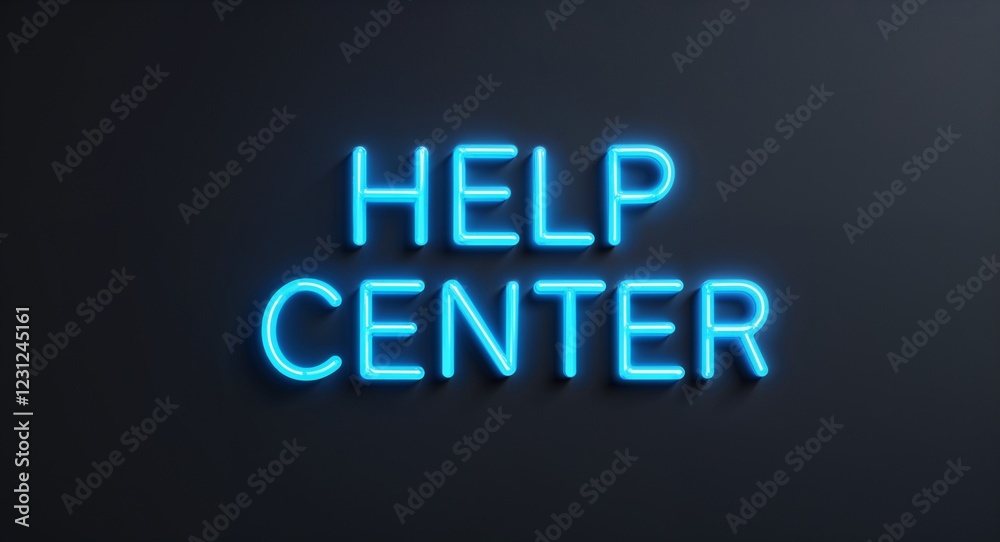 help center word lettering with neon blue glow on plain black dark background help center word lettering with neon blue glow on plain black dark background