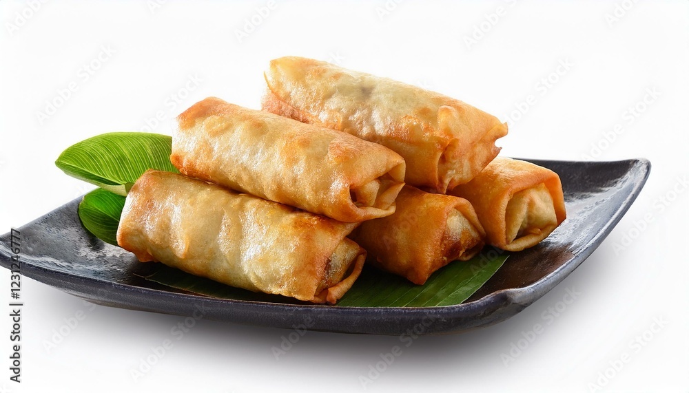 croissants on a plate. Chinese traditional spring rolls isolated on transparent or white background croissants on a plate. Chinese traditional spring rolls isolated on transparent or white background