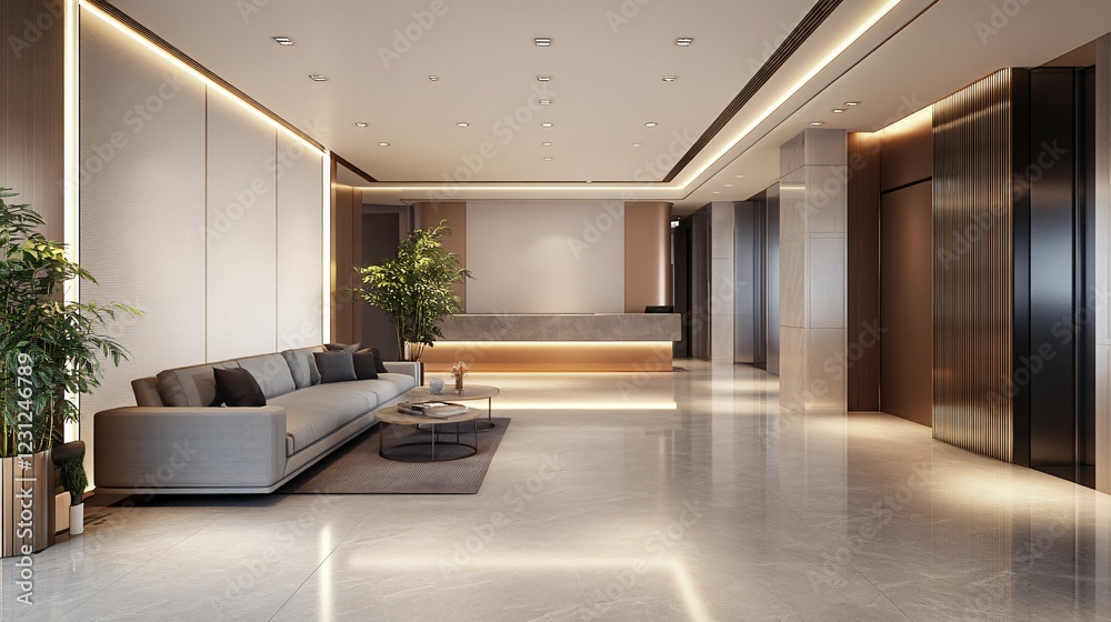 Modern Hotel Lobby Interior Design with Elegant Seating Modern Hotel Lobby Interior Design with Elegant Seating