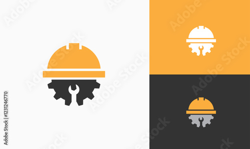 Construction helmet wrench logo vector template