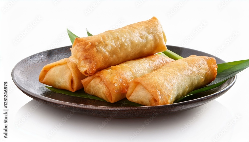 croissants on a plate. Chinese traditional spring rolls isolated on transparent or white background croissants on a plate. Chinese traditional spring rolls isolated on transparent or white background