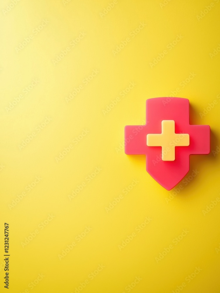 Fototapeta premium Colorful medical symbol on a bright yellow background.